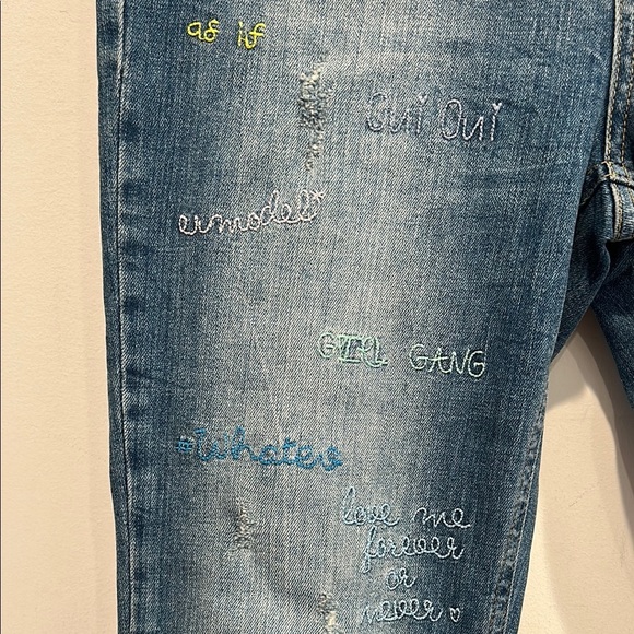 Supertrash embroidered Y2K message Blue Skinny Jeans women’s 30 nwot - Picture 3 of 7